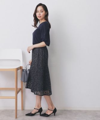 小花刺繍チュールマーメイドスカート【洗濯機洗い可／抗ピル