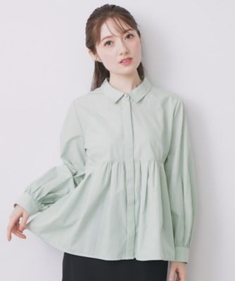 【SALE】index (Women)/インデックス ラメストライプ衿付きペプラムブラウス【洗濯機OK/イージーアイロン/防シワ】《6col》(2002530935) グリーン321 トップス【三越伊勢丹/公式】