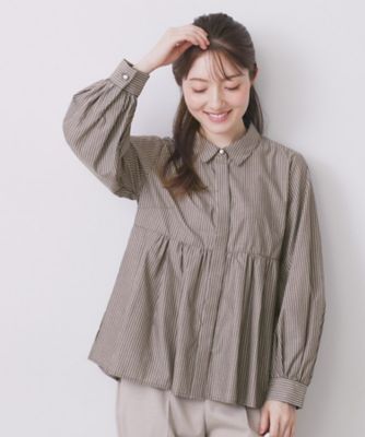 【SALE】index (Women)/インデックス ラメストライプ衿付きペプラムブラウス【洗濯機OK/イージーアイロン/防シワ】《6col》(2002530935) チャ344 トップス【三越伊勢丹/公式】