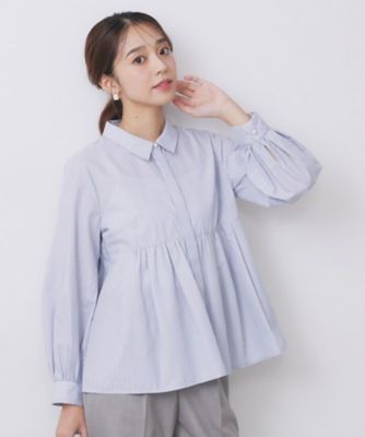 【SALE】index (Women)/インデックス ラメストライプ衿付きペプラムブラウス【洗濯機OK/イージーアイロン/防シワ】《6col》(2002530935) アオ390 トップス【三越伊勢丹/公式】
