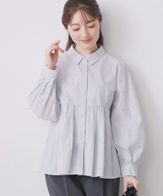 【SALE】index (Women)/インデックス ラメストライプ衿付きペプラムブラウス【洗濯機OK/イージーアイロン/防シワ】《6col》(2002530935) シロ803 トップス【三越伊勢丹/公式】