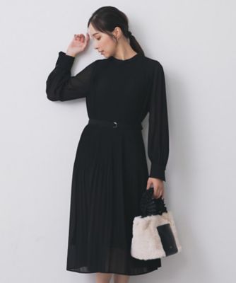 5色展開／S－3Lサイズ》プリーツフレアワンピース【洗濯機OK／防