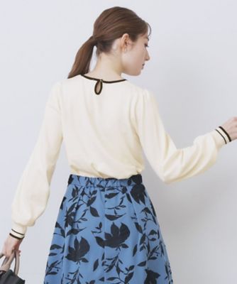 パフスリーブニット デザイン編み柄パフスリーブニット（静電防止・毛玉になりにくい