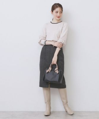 BORDERS&BALCONY グレー パフスリーブ ニット バイカラーパフスリーブニット【洗濯機OK】（ニット/セーター