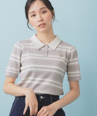 ナナミカ　ボーダーポロニットL 未使用新品 ランダムボーダーケーブルポロニット【洗濯機洗い可／抗ピル