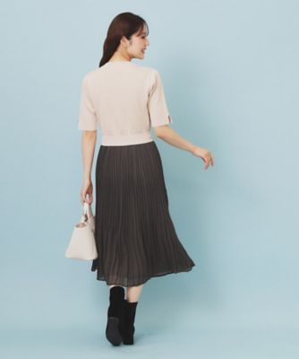 刺繍デザインドッキングプリーツワンピース【洗濯機OK