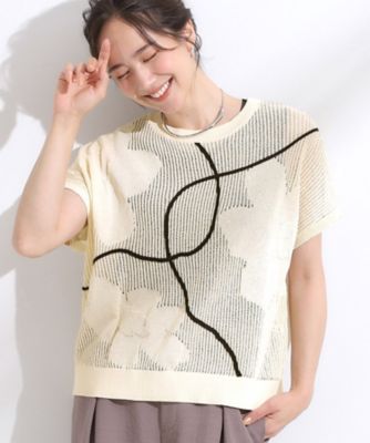 S－LL】にょろにょろ刺繍 透かし編みニット