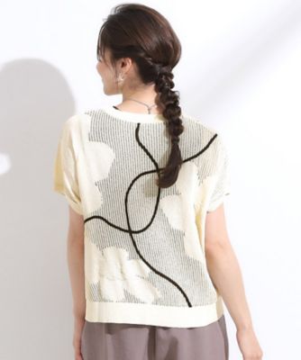 S－LL】にょろにょろ刺繍 透かし編みニット