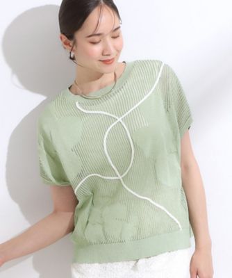 S－LL】にょろにょろ刺繍 透かし編みニット