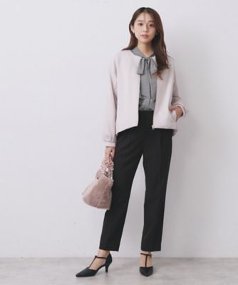 キルティング切替ノーカラーブルゾン【洗濯機OK