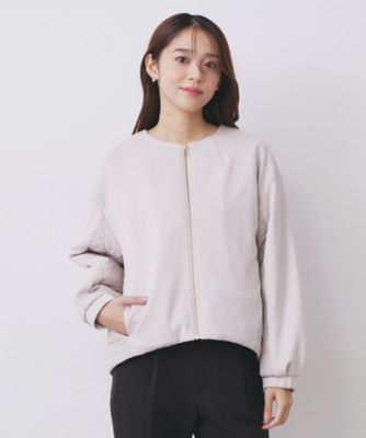 キルティング切替ノーカラーブルゾン【洗濯機OK