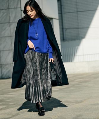 ウエストゴム／着映え】ランダムプリーツベロアスカート