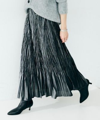 ウエストゴム／着映え】ランダムプリーツベロアスカート