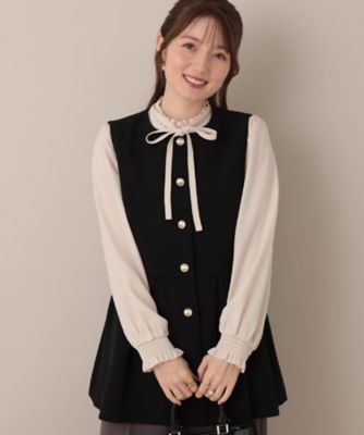 フェミニン・きれいめ】ゴールドボタンペプラムジレ