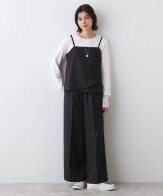 セットアップ可／ウエストゴム／洗える】サイドライン入りワイドパンツ