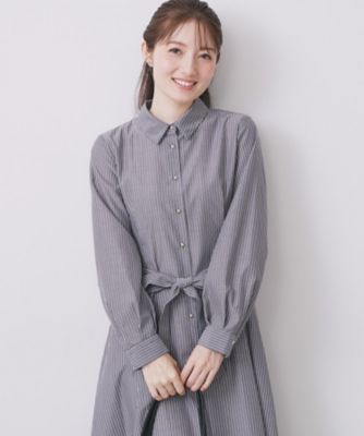 ラメストライプシャツワンピース【洗濯機OK／イージーアイロン