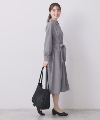 ラメストライプシャツワンピース【洗濯機OK／イージーアイロン