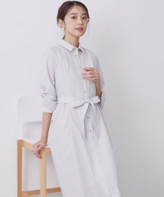 index (Women)/インデックス ラメストライプシャツワンピース【洗濯機OK/イージーアイロン】(2002531792) ベージュ350 ワンピース・ドレス【三越伊勢丹/公式】