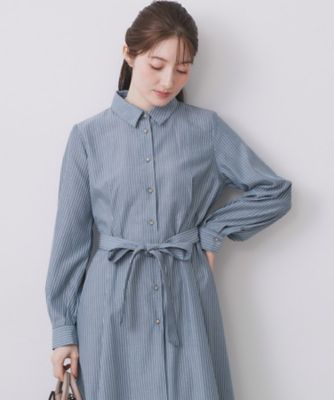 index (Women)/インデックス ラメストライプシャツワンピース【洗濯機OK/イージーアイロン】(2002531792) アオ397 ワンピース・ドレス【三越伊勢丹/公式】