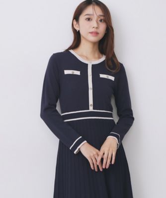 バイカラードッキング風ニットワンピース【洗濯機OK／抗ピル