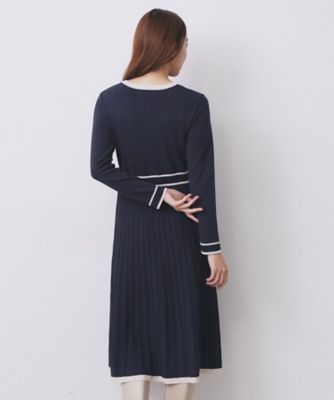 バイカラードッキング風ニットワンピース【洗濯機OK／抗ピル