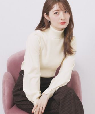 ＜index (Women)＞タートルネックタックパフスリーブニット【洗濯機ＯＫ】（２００２５３１８２０）