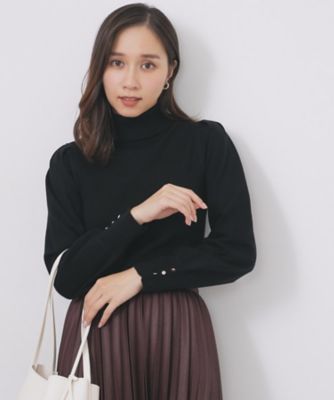 タートルネックタックパフスリーブニット【洗濯機OK