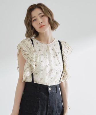 花柄フリルブラウス 半袖 新色追加・洗える】花柄フリルシャツブラウス / Tiaclasse