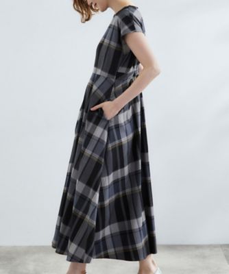 日本製綿麻ビッグタータン フレアワンピース 秋を先取り！ビッグチェック フィット＆フレアワンピース