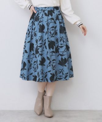 index (Women)/インデックス フラワータックフレアスカート【洗濯機OK/イージーアイロン/防シワ】(2002532113) アオ192 ひざ丈スカート【三越伊勢丹/公式】