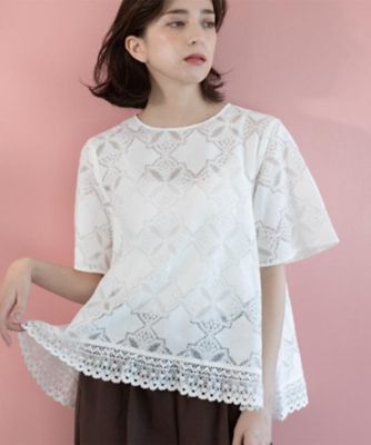 レースフレアブラウス【洗濯機洗い可】（2002532367