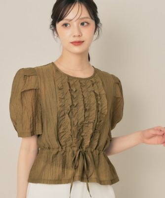 コトゥー SHUZO ブラウス フリル 五分袖 ステッチ 40 L 茶 COTOO - コトゥー SHUZO ブラウス フリル 五分袖 ステッチ 40 L 茶の
