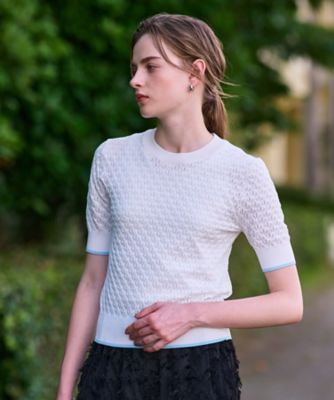DRESSTERIOR ドレステリア カシミア混 変形ラグランスウェット 40 6色展開／オンオフ】レース編みハーフスリーブニット