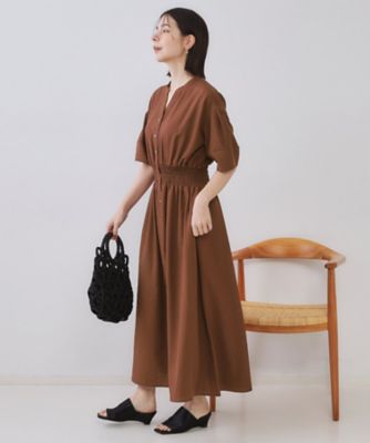 極美品 バンヤードストーム リネン スキッパーシャツ 洗える ブラウン 麻 Ｍ リネンライクスキッパーフィット＆フレアワンピース【洗濯機洗い可