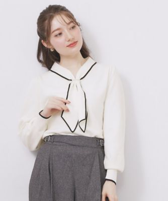 ＜index (Women)＞ゴールドパーツ付きボウタイニット【洗濯機ＯＫ】《１０ｃｏｌ／ＸＳ～ＬＬ》（２００２５３３４７６）