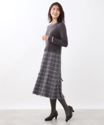 コートインでもすっきり◎】チェック柄ニットドッキングワンピース