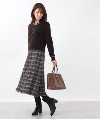 コートインでもすっきり◎】チェック柄ニットドッキングワンピース