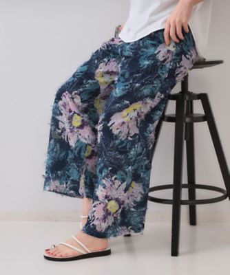 最終セール＊＆ellecy アンドエルシー 小紋菊柄プリーツジャガードパンツ 最終セール＊＆ellecy アンドエルシー 小紋菊柄プリーツ