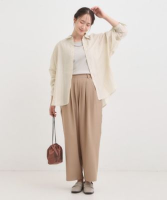 S－LL／ひんやり】程よい透け感 ストライプ柄 お袖ギャザー