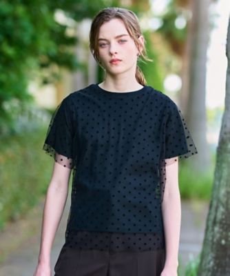 洗える／シアー素材】ドットチュールレイヤードTシャツ