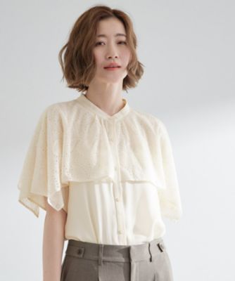 ＜GROVE (Women)＞透け感と刺繍で魅せる　ペイズリー刺繍ケープブラウス（２００２５３４９４８）