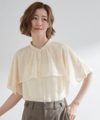 美品　ポールスチュアート　洗える　ケープブラウス セール】 バックサテンジョーゼット ケープスリーブブラウス