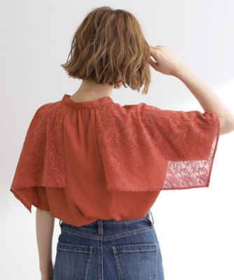 透け感と刺繍で魅せる ペイズリー刺繍ケープブラウス