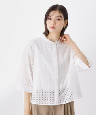 ＜THE SHOP TK (Women)＞５分袖レース刺繍コットンシャツ（２００２５３４９５３）