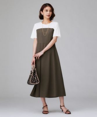 きれいめカジュアル／セミフレア】異素材ドッキングワンピース