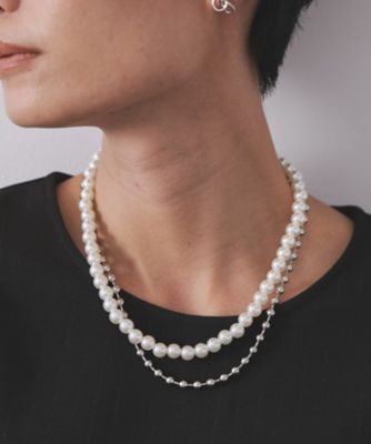 3WAY】2連フェイクパール ショート＆ロング ネックレス