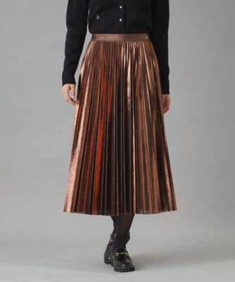 プリーツプリーズ　フリンジ　スカート　キリム柄 ラミーポリエステル プリーツスカート（01-22FG09-204）｜K.T