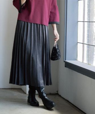 OPAQUE.CLIP (Women)/オペークドットクリップ フェイクスウェードプリーツスカート【静電気防止加工/洗濯機OK】《6col/S~LL》(2002535636) グレー014 ロングスカート【三越伊勢丹/公式】