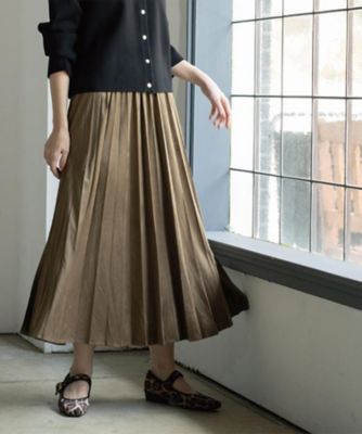 OPAQUE.CLIP (Women)/オペークドットクリップ フェイクスウェードプリーツスカート【静電気防止加工/洗濯機OK】《6col/S~LL》(2002535636) カーキ827 ロングスカート【三越伊勢丹/公式】