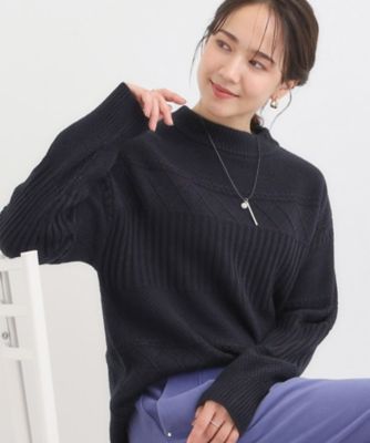 洗濯機可／毛玉レス／S－LL】ミックスケーブル柄ニット